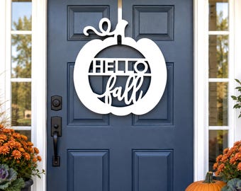 Hello Fall Pumpkin Door Hanger: Weatherproof PVC Autumn Decor