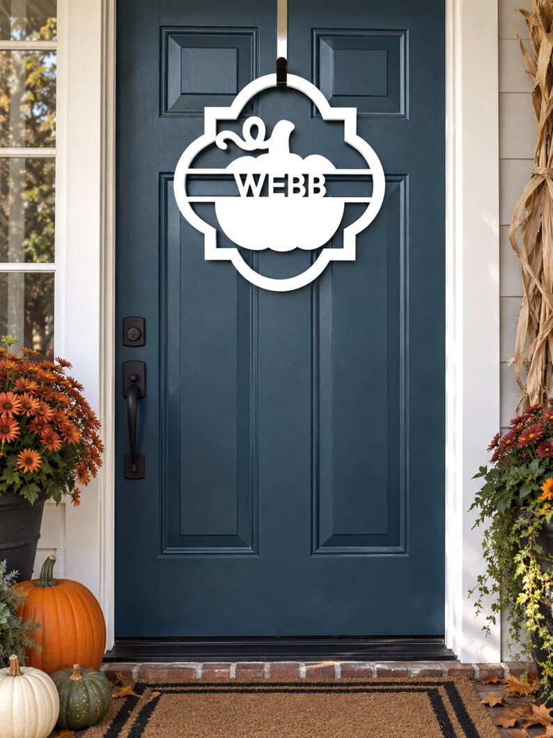 Personalized fall pumpkin door hanger with custom text