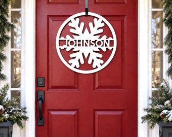 Personalized Snowflake Door Hanger: Custom Christmas Wreath - Winter Porch Decor