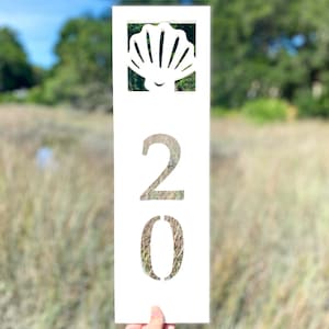 Seashell Address Sign: Vertical Coastal House Numbers, Weatherproof PVC