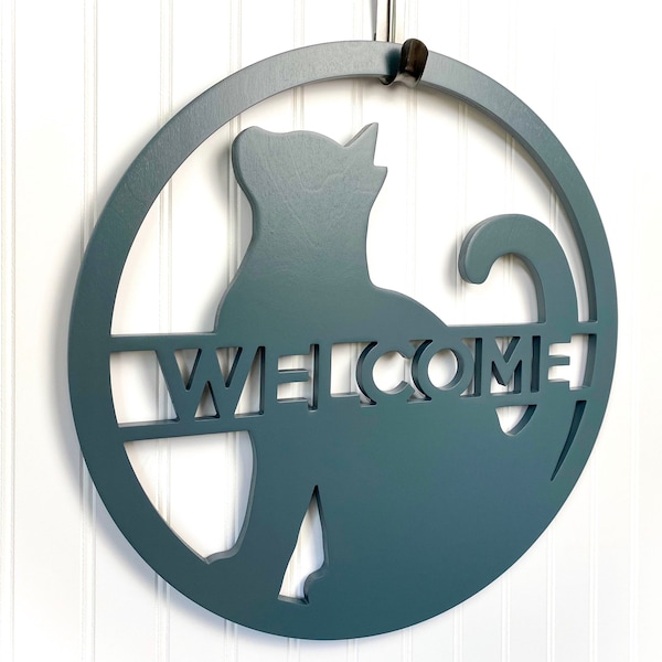 Cat Door Hanger, Cat Welcome Sign, Cat Home Decor, Custom Wreath Sign for Front Door, Gift for Pet Lover, Kitten Nursery Decor