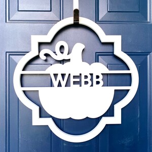 Personalized fall pumpkin door hanger with custom text