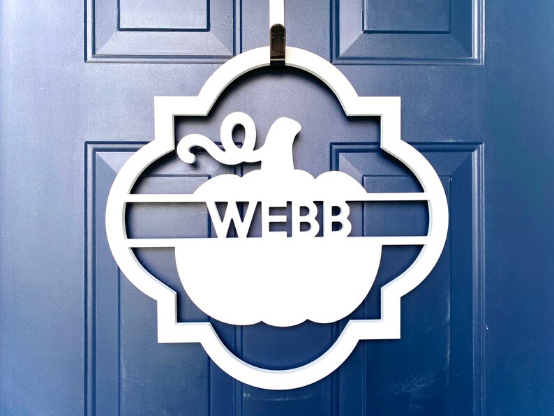 Personalized fall pumpkin door hanger with custom text