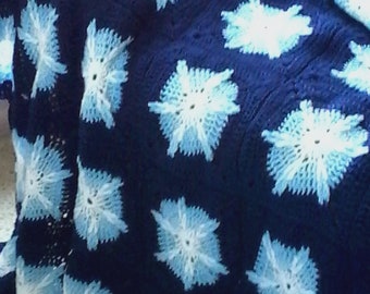 Navy afghan with snowflakes