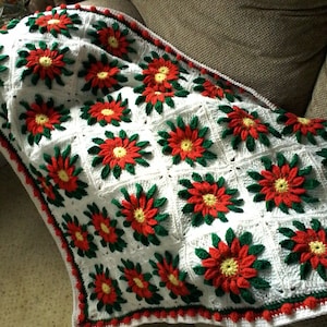 Poinsettia square motif afghan pattern