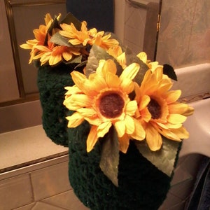 Crochet toilet tissue cover with flower (toilet tissue not included)