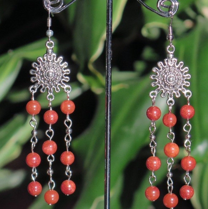Red Coral Earrings Natural Red Coral Earrings Chandelier - Etsy