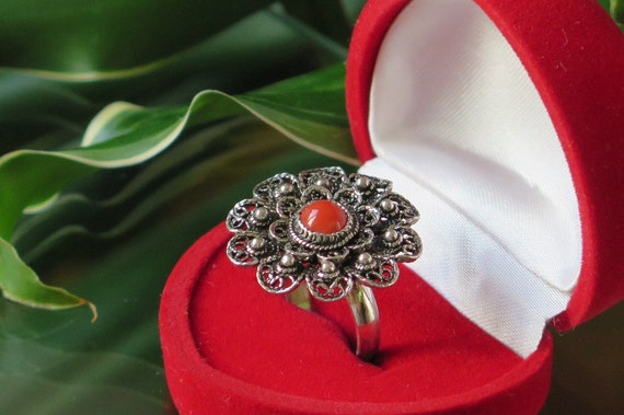 Red Coral Ring Silver Ring Adriatic Coral Ring Handmade Jewelry Unique Jewelry Etsy