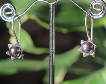 Black Pearl Sterling Silver Earrings, Handmade jewelry