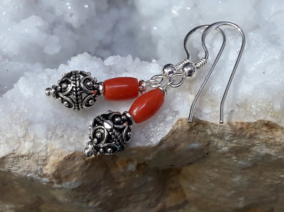 Red Coral Earrings Sterling Silver Earrings Handmade Jewelry Adriatic Red Coral Etsy