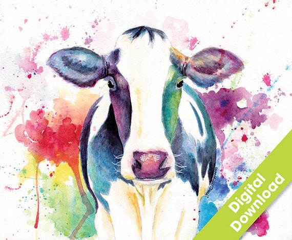 Watercolor Animal Cow Wisconsin Dairy Farm Theme Art Wall Decor Nursery Bedroom Painting Colorful Bright - Colorful Cow Painting Watercolor Watercolor Animal Cow Wisconsin Dairy Farm Theme Art Wall Decor Nursery Bedroom Painting Colorful Bright - Colorful Cow Painting Watercolor