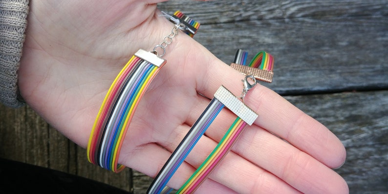 recycled rainbow computer cable cuff Totally Wired Choker