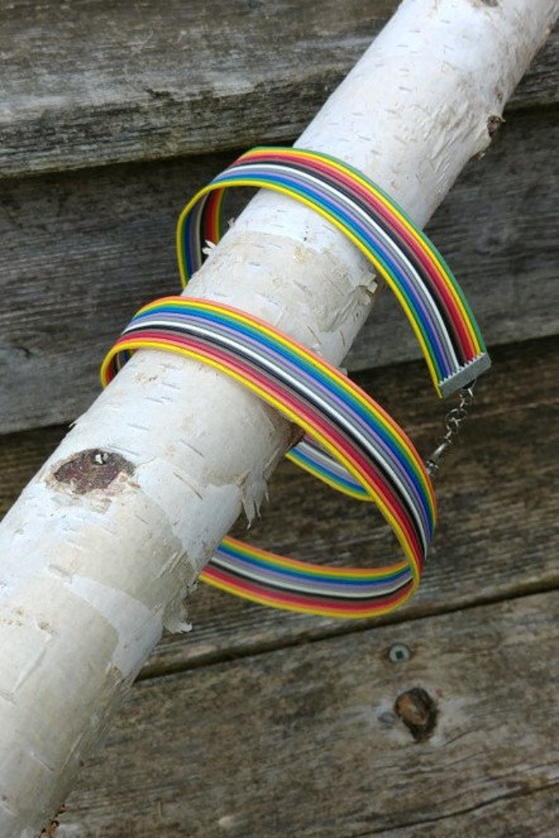 recycled rainbow computer cable cuff Totally Wired Choker