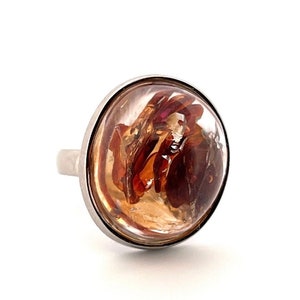 Golden Enhydro Quartz Ring with Big Moving Bubble