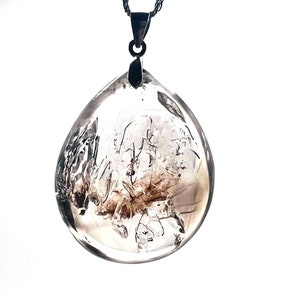 Enhydro Light Smoky Quartz Teardrop Pendant with Clear Moving Bubbles and Soft Brown Moving Sand