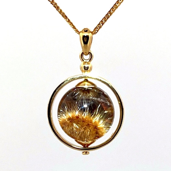 Gold Rutilated Flower Quartz Spinner Pendant