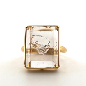 Enhydro Light Smoky Quartz Ring with Clear Moving Bubble