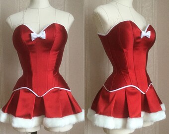 Red satin corset set; St Valentine's day corset; Christmas style corset; red corset