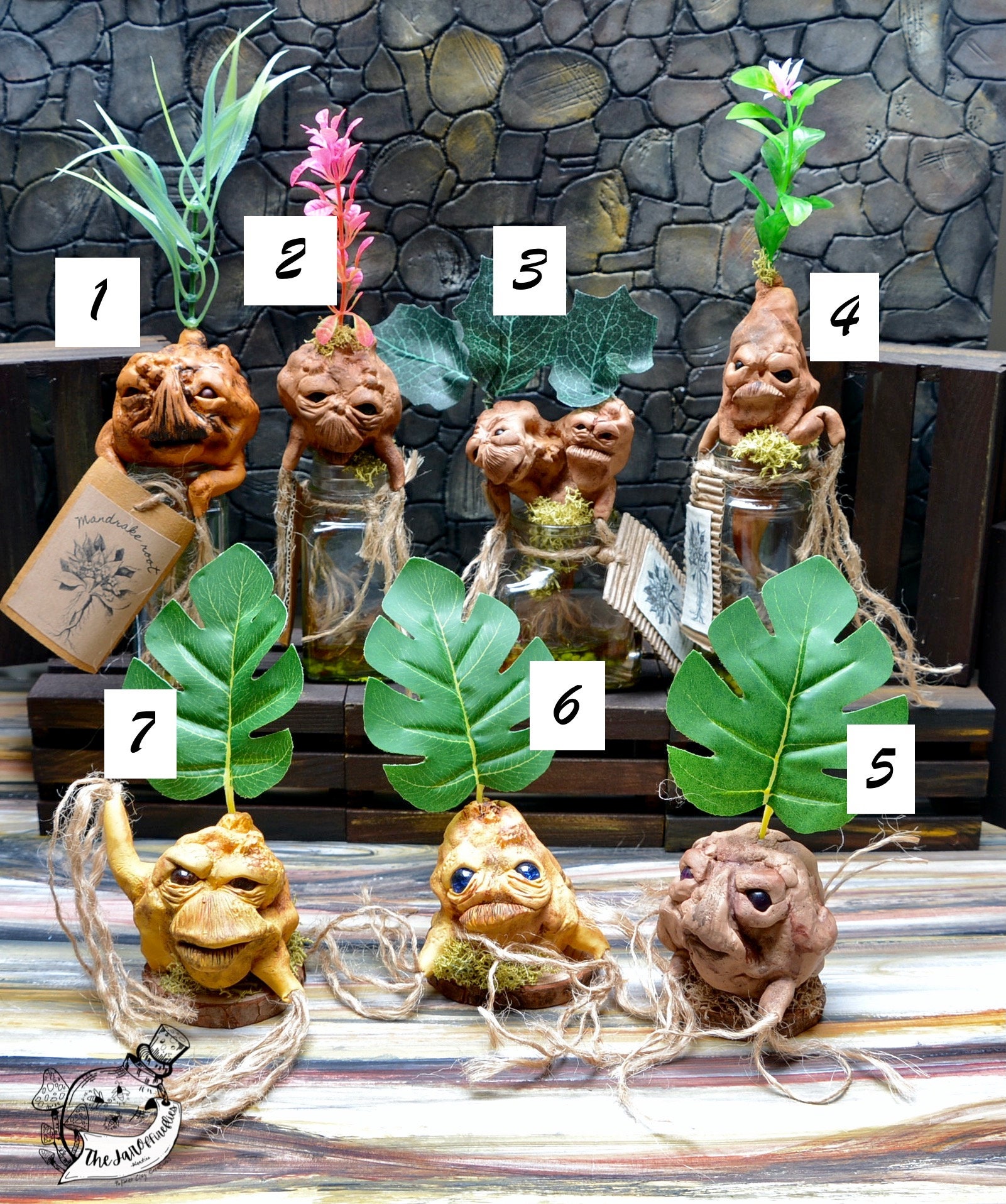 Ooak mandrake roots and other plants in polymer clay -  Portugal