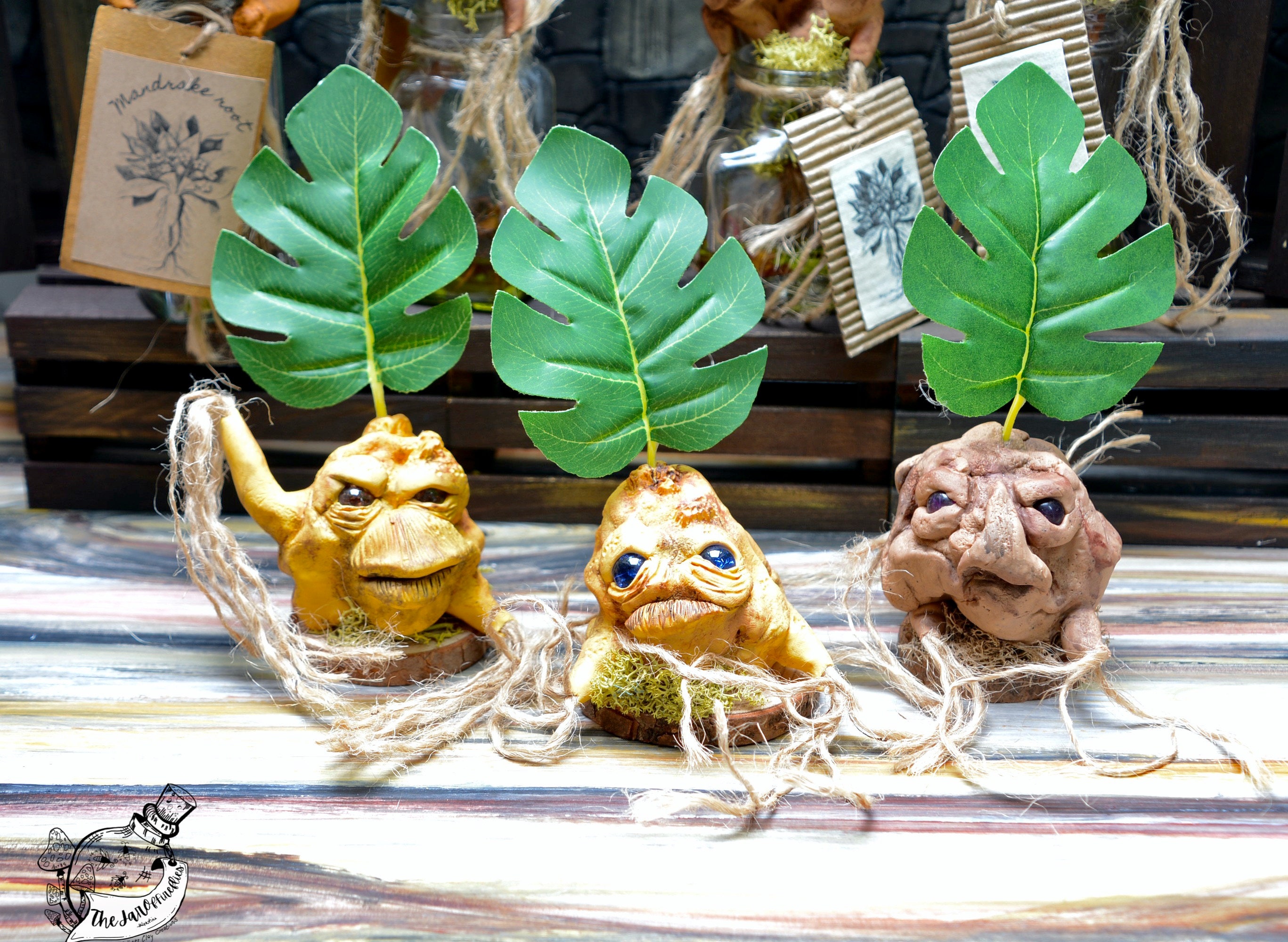 Ooak mandrake roots and other plants in polymer clay -  Portugal