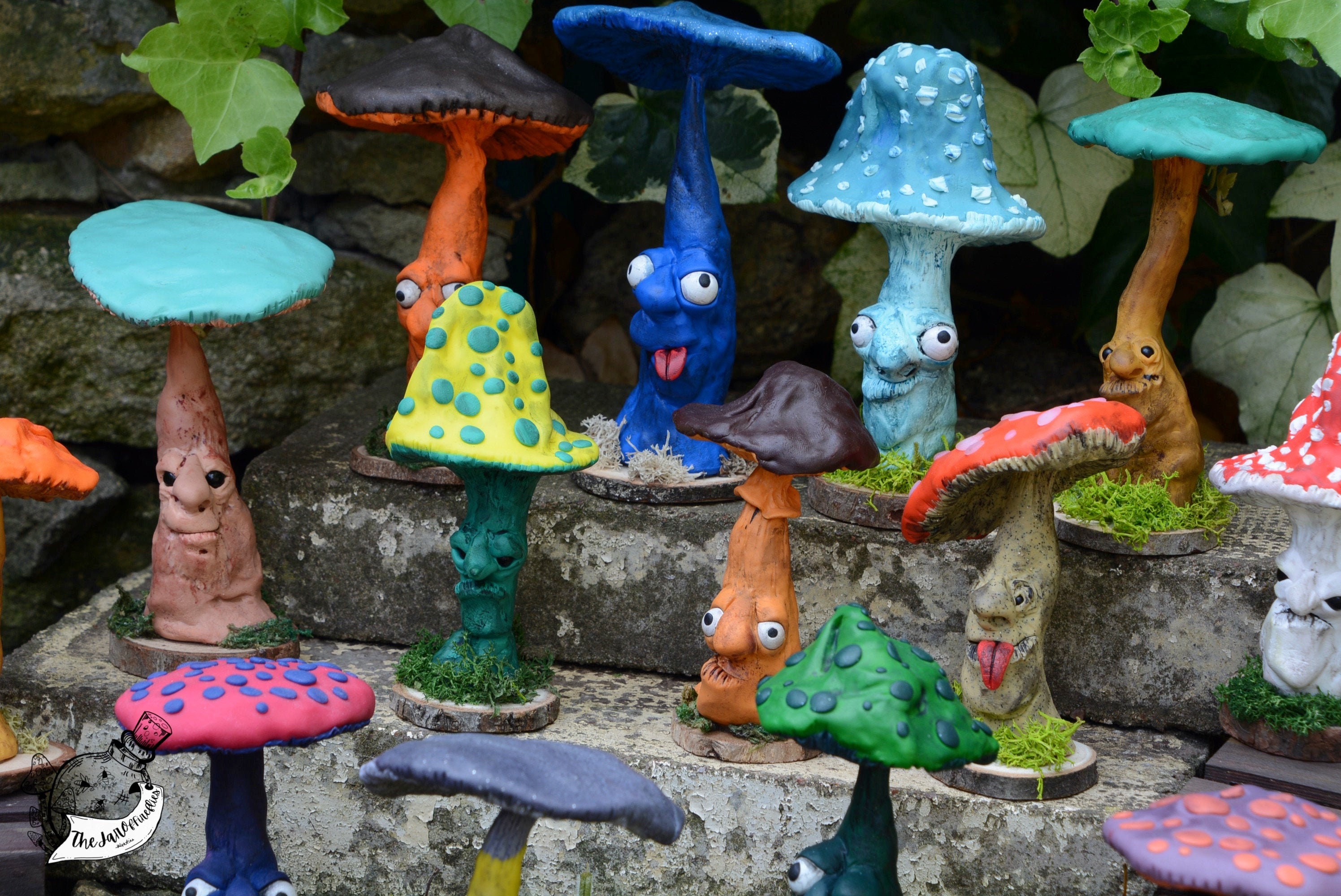Ooak polymer clay Enchanted Mushrooms miniature.