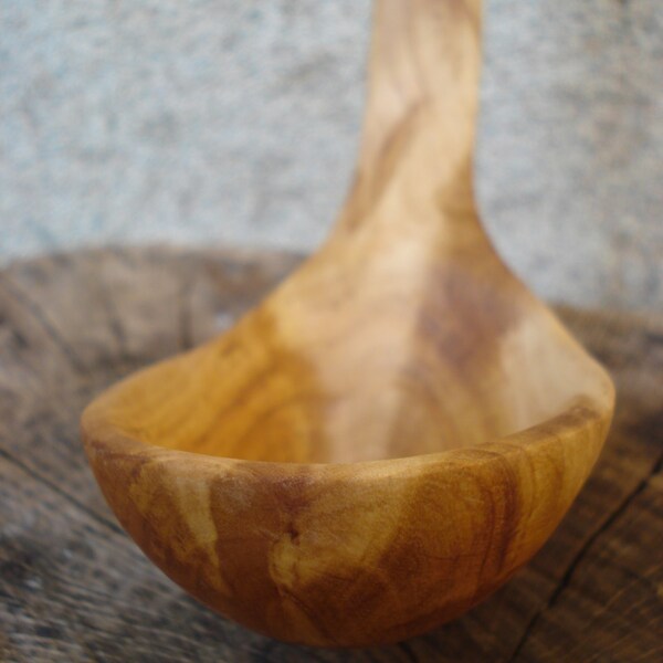 Traditional hand carved medium sized olive wood ladle