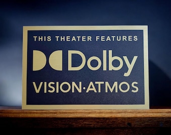 Dolby Vision Atmos Wall Sign – Brushed Gold Aluminum Home Theater Plaque for Movie Room Sound Room and Media Room Premium Cinema Room Decor