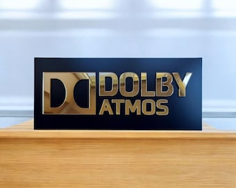 Dolby Atmos Wall Sign – Gold Mirror Acrylic Home Theater Plaque for Movie Room Sound Room and Media Room Premium Cinema Room Decor