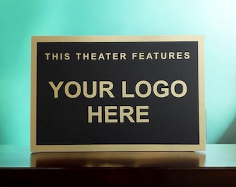 Letrero de pared personalizado para cine en casa: placa de aluminio dorado cepillado para sala de cine, sala de sonido y sala multimedia. Decoración premium para sala de cine.