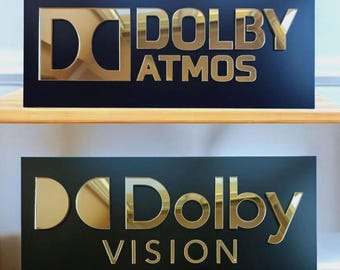Dolby Atmos & Dolby Vision Wall Signs (2pcs) Gold Mirror Acrylic Home Theater Plaque for Movie Room and Media Room Premium Cinema Room Decor