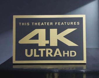 4K Ultra HD Wall Sign – Brushed Gold Aluminum Home Theater Plaque for Movie Room Sound Room and Media Room Premium Cinema Room Decor