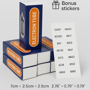 May include: A lot of 25 electron tube boxes, each 2.76" x 0.79" x 0.79", with bonus stickers. The blue boxes have an orange label that reads "ELECTRON TUBE". Includes a divider for secure transport.