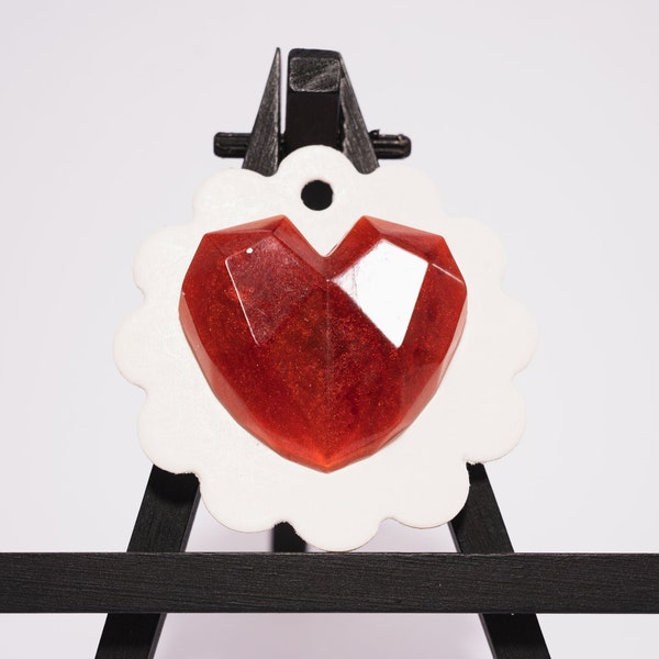 Red Faceted Heart Pin [1 1/2" Resin Charm] by Ashley Tay