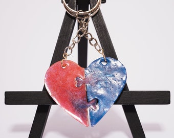 Dual Hearts Keychain [Two 2" Resin Charms] by Ashley Tay