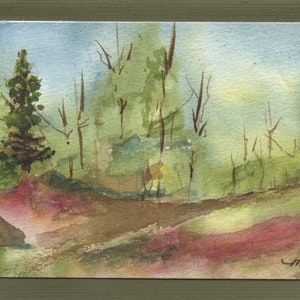 Handgemaakte Herfst Landschap Aquarel Wenskaart (niet een print)