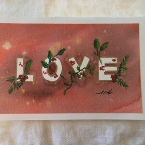 Carte de vœux à l’aquarelle LOVE handmade (pas une impression)