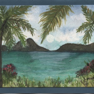 Carte de vœux d’aquarelle de paysage tropical faite à la main (pas une impression)