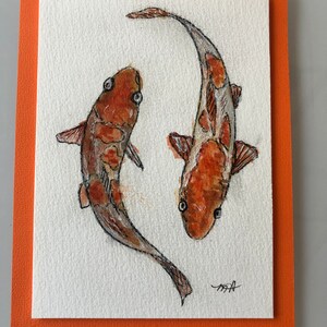 Handgemaakte Rode Vis Aquarel Wenskaart (geen print)