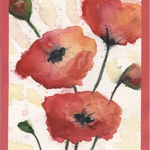 Een handgemaakte poppy bloem aquarel wenskaart (geen print)