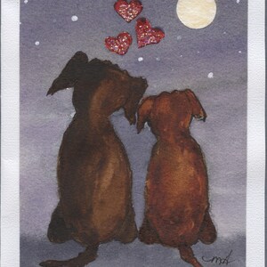 Chiens mignons faits à la main dans la carte de voeux aquarelle d’amour (pas une impression)