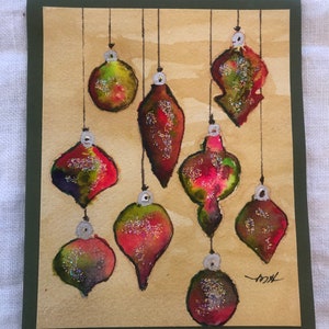 Handgemaakte kerstbollen nieuw jaar Aquarel Wenskaart (geen print)