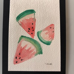 Handgemaakte Water Meloen Slice Aquarel Wenskaart (niet een print)