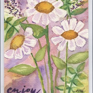 Handgemaakte witte madeliefjes aquarel wenskaart (geen print)