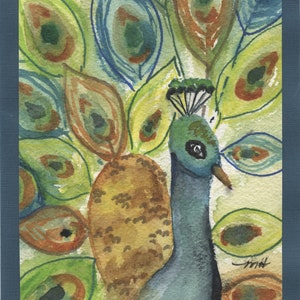 Carte de vœux à l’aquarelle Peakcock faite à la main (pas une impression)