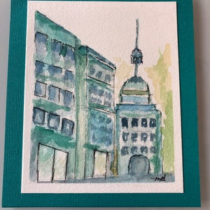 Handgemaakte City Sketch Aquarel Wenskaart (geen print)