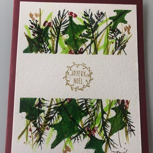 Handgemaakte Joyeux Noël Aquarel Wenskaart (geen print)