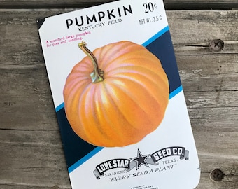 Vintage Pumpkin Seed Packet Pack Lone Star Seed Co. Kentucky Field 20 Cents Fall Autumn Decor Ephemera