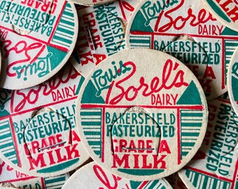 Vintage Milk Bottle Caps Louis Borela’s Dairy Bakersfield Grade A Set of 4