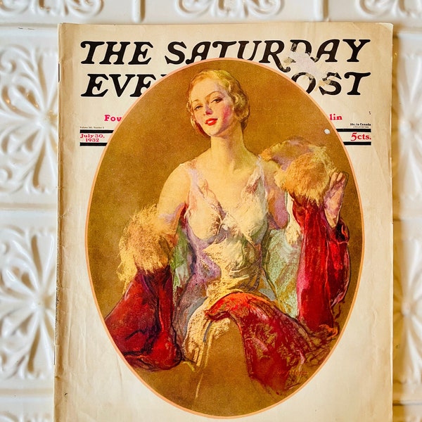 July 30, 1932 Saturday Evening Post Magazine Beautiful Woman Cover Vintage Ads