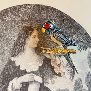 Vintage Parrot Brooch Red Sparkly Rhinestone Eye Enamel Goldtone Pin